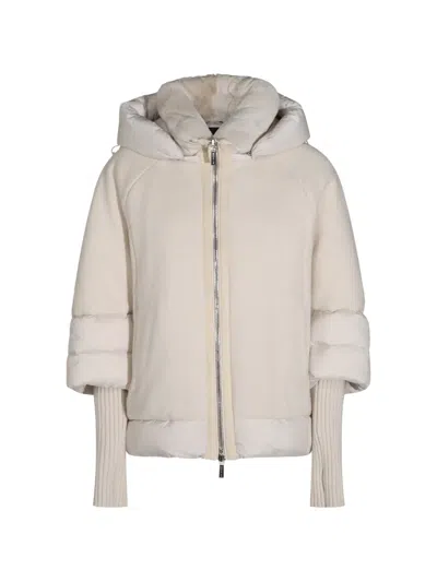 Moorer Hooded Panelled Coat In Multi