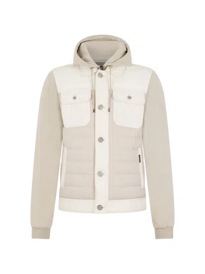 Moorer Hooded Pocket Bomber Jacket In Neutral