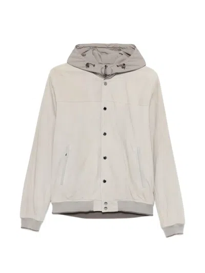 Moorer Hooded Press-stud Bomber Jacket In Gray