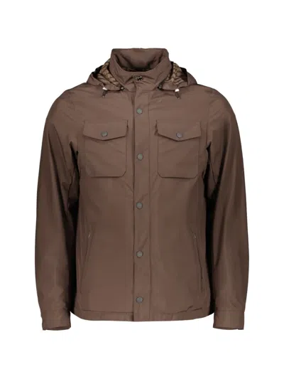 Moorer Hooded Press-stud Jacket In Brown