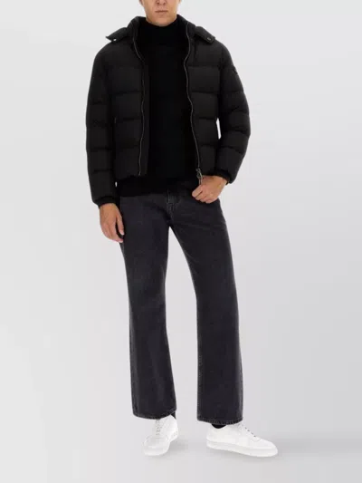 Moorer Hooded Quilted Coat Side Pockets In Black