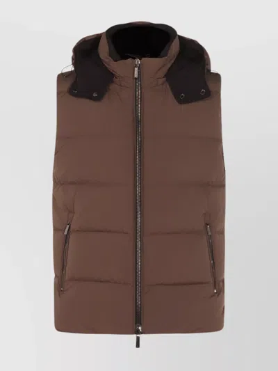 Moorer Hooded Quilted Down Jackets With Side Zip Pockets In Brown