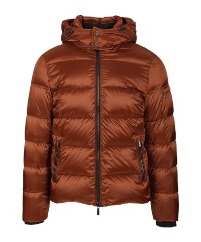 Moorer Hooded Quilted Jacket In Brown