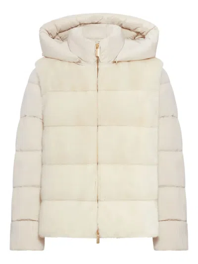 Moorer Padded Down Jacket With Fur Design In Neutral