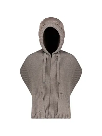 Moorer Hooded Ribbed Scarf In Neutral