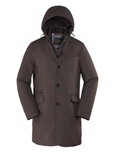 Moorer Hooded Single-breasted Coat In Brown