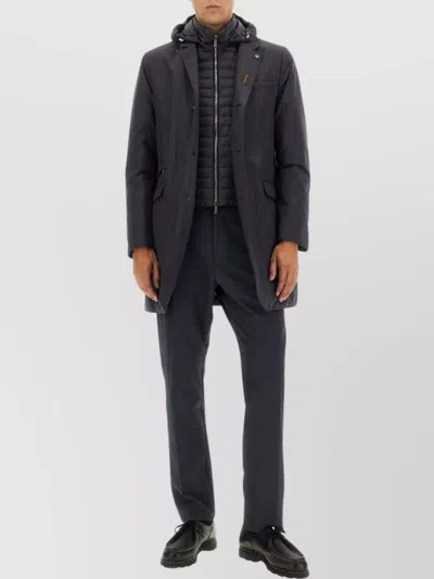Moorer Hooded Single Breasted Long Sleeve Coat In Black