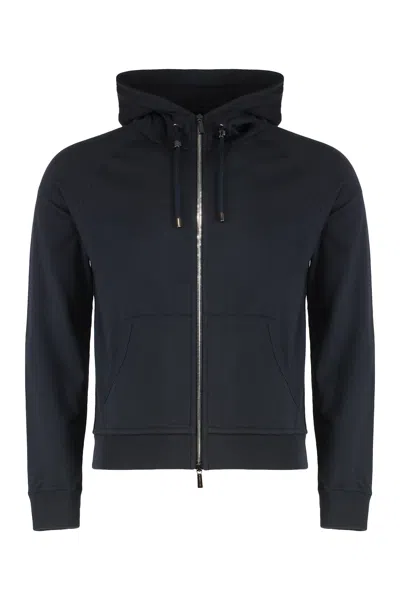 Moorer Hooded Sweatshirt With Zip In Cotton Blend. In Black