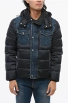Moorer Hooded Teve Down Jacket With Denim Details In Black
