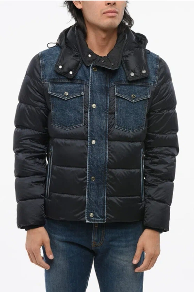 Moorer Hooded Teve Down Jacket With Denim Details In Black
