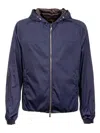 Moorer Navy Blue Waterproof Jacket With Zip And Collar In Blue