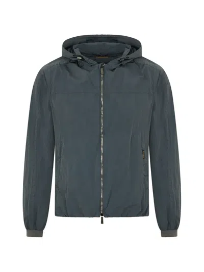 Moorer Hooded Zip Jacket In Blue