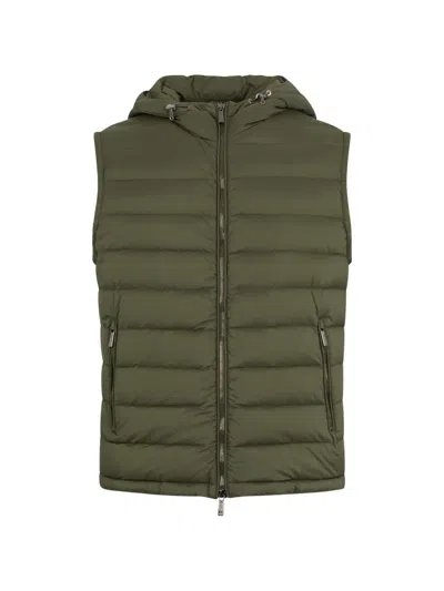 Moorer Hooded Zip Sleeveless Gilets In Green