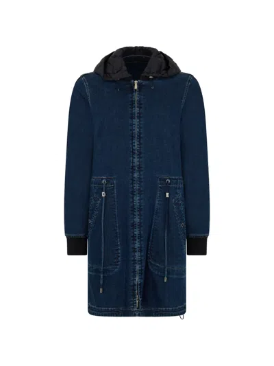 Moorer Hooded Zip-up Denim Coat In Blue