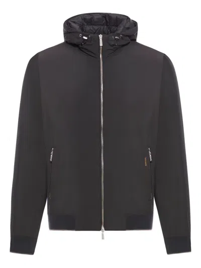Moorer Hooded Zip-up Jacket In Black