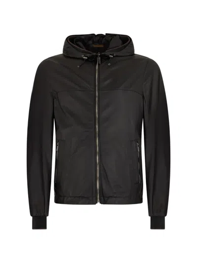 Moorer Hooded Zip-up Jacket In Black