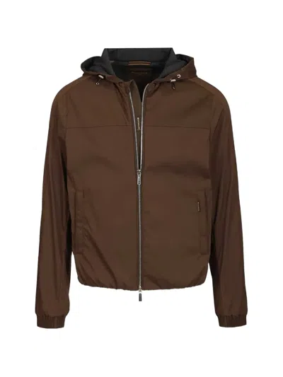 Moorer Hooded Zip-up Jacket In Brown