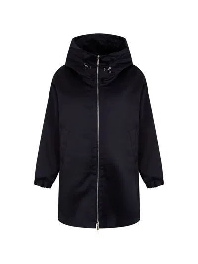 Moorer Hooded Zip-up Single-breasted Coat In Black