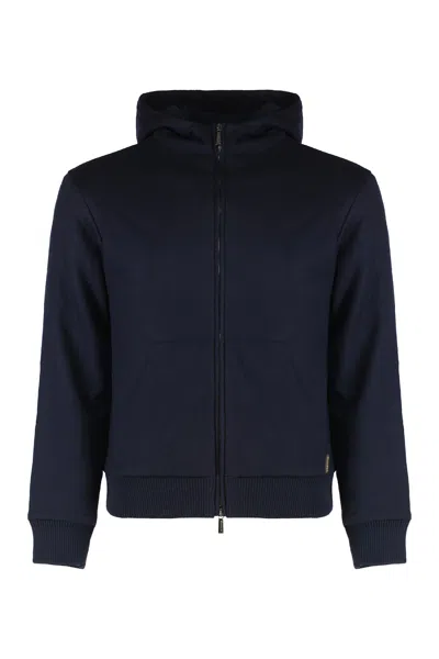 Moorer Hoodie With Zip And Hood Made Of Virgin Wool In Blue