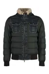 Moorer Denim-panelled Bomber Jacket In Green