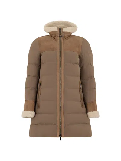 Moorer Hulya-mkn Shearling-trim Padded Jacket In Brown