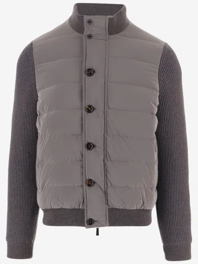 Moorer Hybrid Jacket With Knitted Trim And Sleeves In Gray