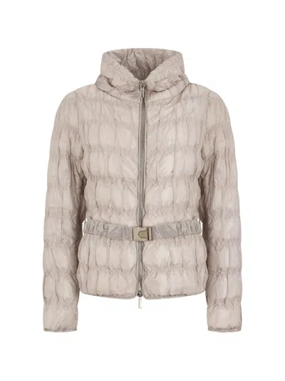 Moorer Iolana-p2 Belted-ruched Puffer Jacket In Neutral