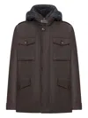 Moorer Isac Hooded Wool Field Jacket In Brown