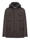 Moorer Isac Hooded Wool Field Jacket In Brown