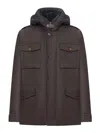Moorer Isac Hooded Wool Field Jacket In Brown