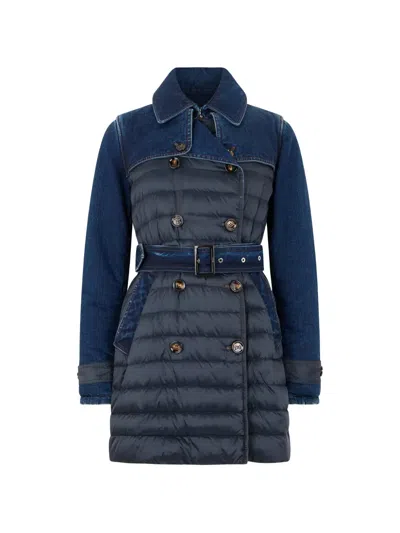 Moorer Isella/kn Quilted Double-breasted Coat In Blue