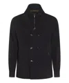Moorer Double-breasted Jacket Lined Hidden Hood In Blue