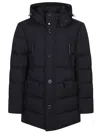 Moorer Long Quilted Hood Zippered Pockets Jacket In Blue