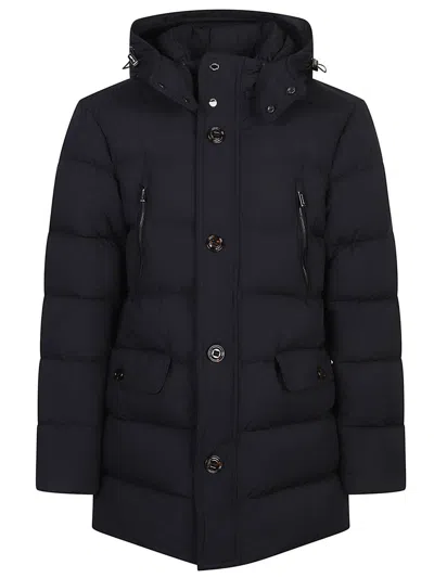 Moorer Long Quilted Hood Zippered Pockets Jacket In Brown