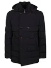 Moorer High Neck Double-breasted Parka With Detachable Hood In Blue