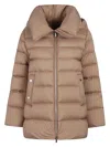 Moorer Puffer Jackets With Hood And Pockets In Brown