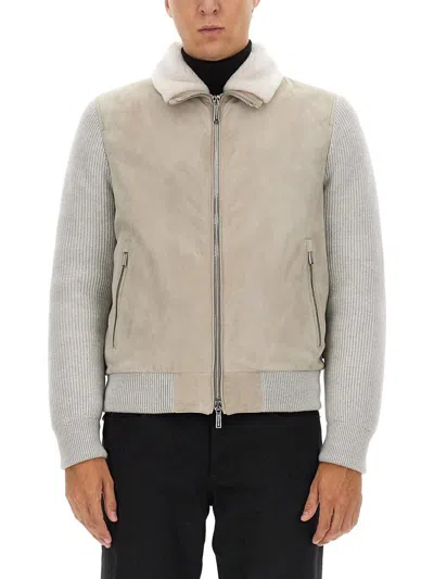 Moorer Campiglio Cab Shearling-collar Suede Jacket In White