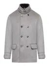 Moorer Kurt-bab Short Double Breasted Coat In Grey