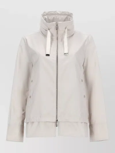 Moorer Jacket High Collar Long Sleeves Drawstring Detail In Neutral