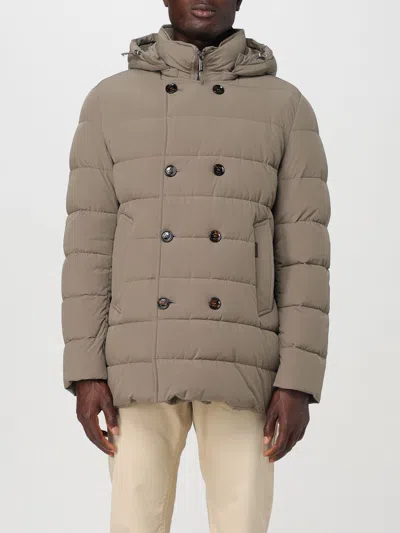 Moorer Quilted Double-breasted Hooded Jacket With Side Pockets In Beige