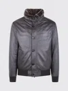 Moorer Textured Leather Jacket Fur Collar In Gray
