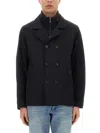 Moorer Double-breasted Jacket Lined Hidden Hood In Blue