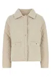 Moorer Shaira Quilted Jacket Collared Neck In Beige O Tan