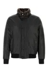 Moorer High Neck Textured Jacket With Fur Collar In Black