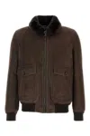 Moorer Suede Fiano Jacket Fur Collar In Brown