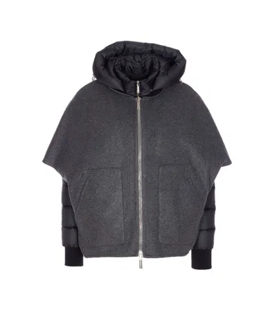Moorer Padded Jacket With Hood And Quilted Sleeves In Gray