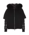 Moorer Fur Trim Hooded Jacket With Quilted Sleeves In Black