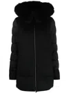 Moorer Wool Blend Down Jacket With Fur Trim In Black