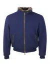 Moorer Padded Fleece Zip-up Jacket With Detachable Faux-fur Collar In Blue