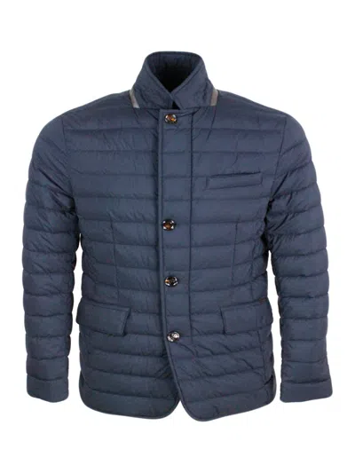 Moorer Jacket Made Of Water-repellent Resin-coated Bi-elastic Fabric. Goose Down Padding In Blue